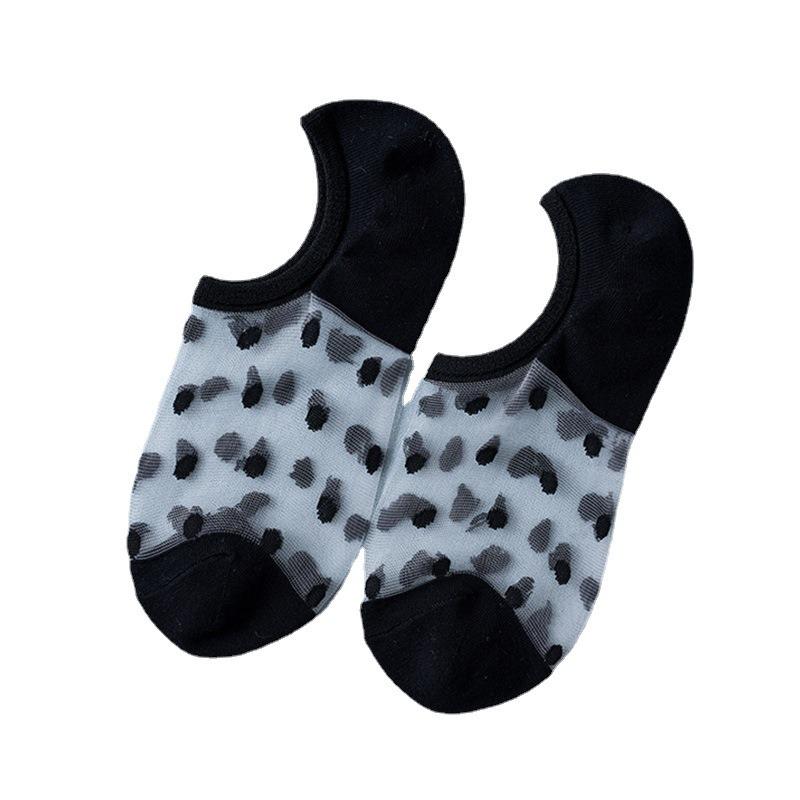 Summer Thin Transparent Glass Crystal Socks, Light and Shallow Low-top Mesh Fabric Hollow Women's Boat Socks