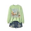 Womens Casual Fashion Bow Sweatshirt Printed Loose Fit Round Neck Long Sleeve Top