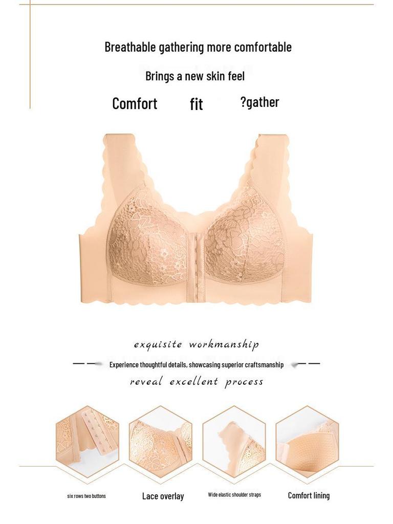 European & American Plus Size Front Closure Push-Up Bra, Women's Fixed Cup Vest Style
