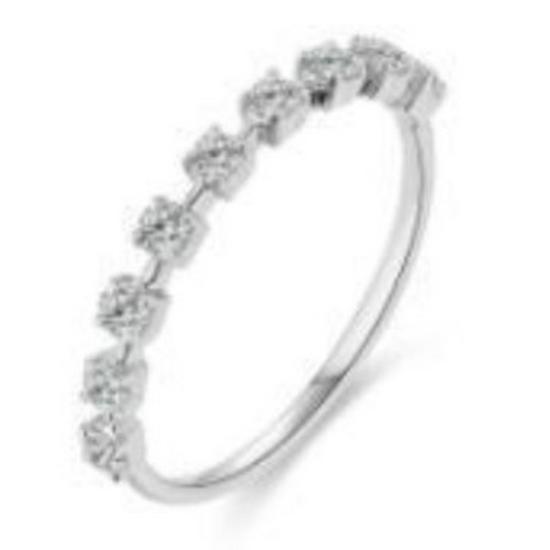 Versatile Half-Eternity Pavé Moissanite Ring: 925 Silver with 18K Gold Plate, Simple Thin Style, Stackable Fashionable Women's Ring