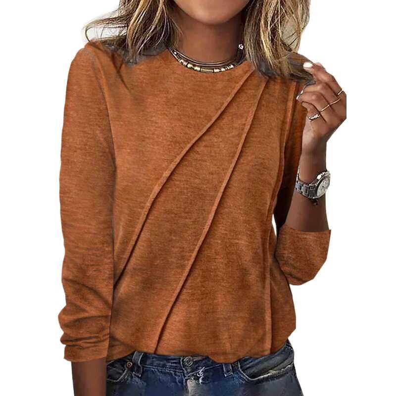 

2024 Long Sleeved Pullover T-shirt round Neck Top White L