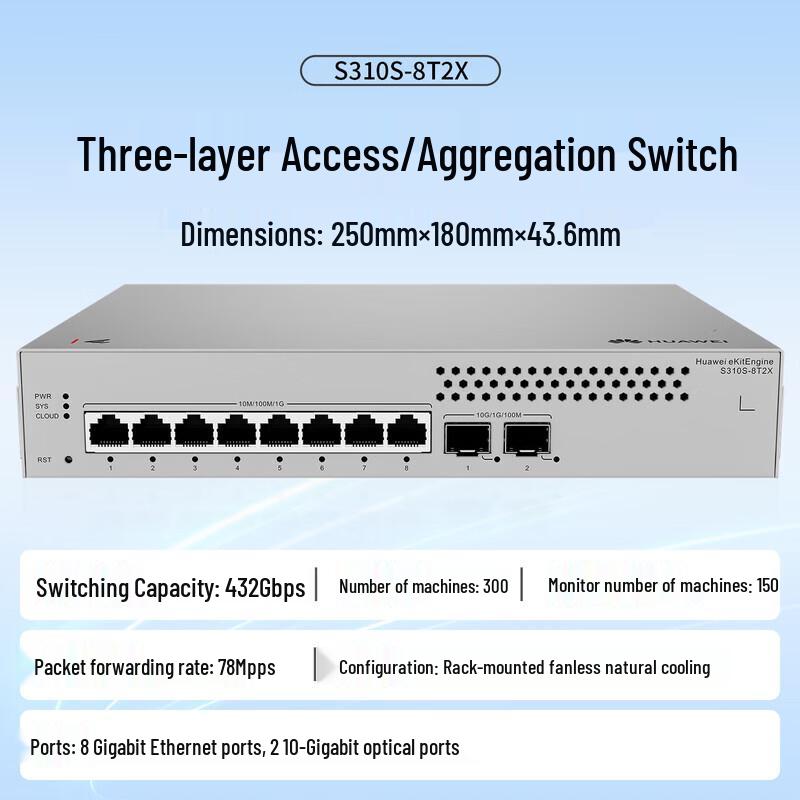 Huawei Kunling S310S-8T2X 8-Port Gigabit 2-Port 10G Managed Switch CN Plug (adapter Included)