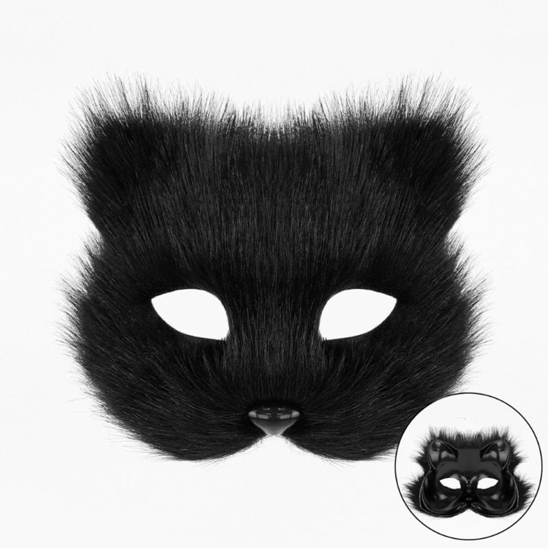 Plush Animal Cats Face Mask Furry Animal Half Face Mask for Men Women Masquerade Halloween Cosplay Costume Accessory