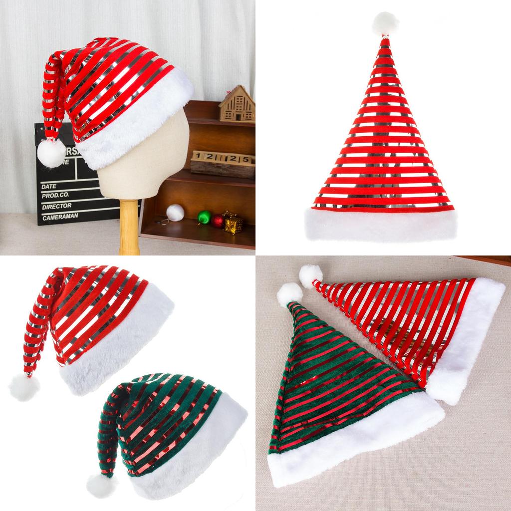 Velvet Santa Hat With Stripes For Christmas Festivities And Gift Wrapping