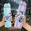 1PC Vintage Blue Beetle Car Retro Pattern 750ml Color Plastic Sports Water Bottle Leakproof Flip Straw Lid Suitable for Sports Office Home Use