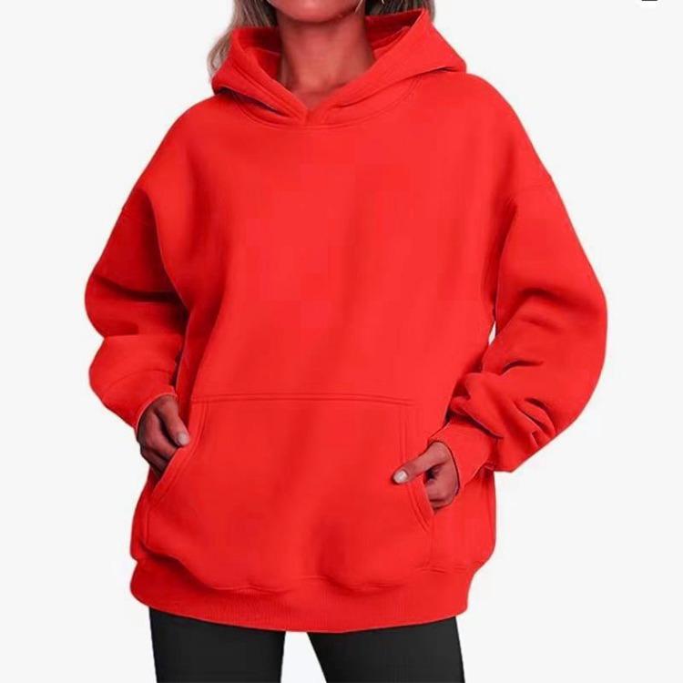 Hooded Sweatshirt Women's Long Sleeve Loose Fit Solid Color Fleece Warm Autumn Winter Style Street Hip Hop Pockets