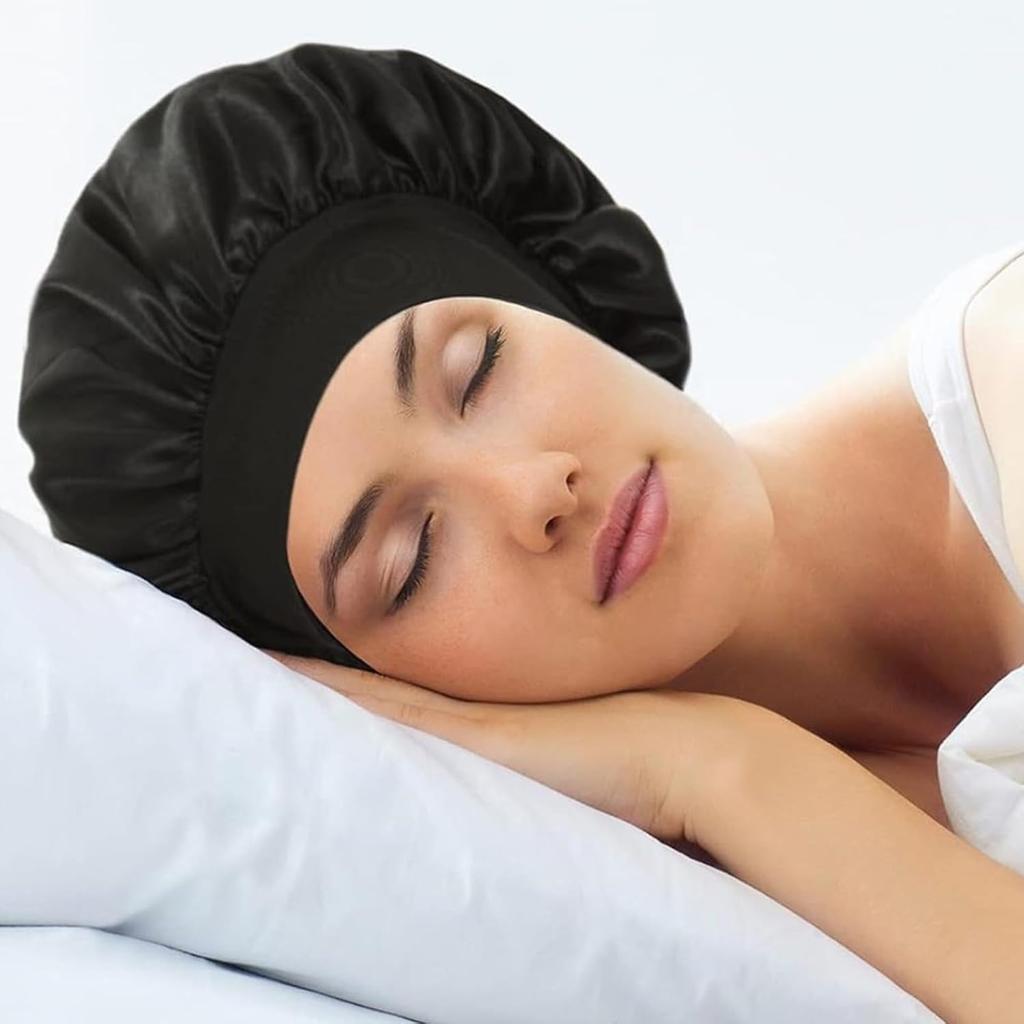 3 Pack Satin Bonnet Silk Hair Bonnet for Sleeping, Sleep Bonnets for Women Large Wide Soft Band Sleep Cap for Curly Hair Braids