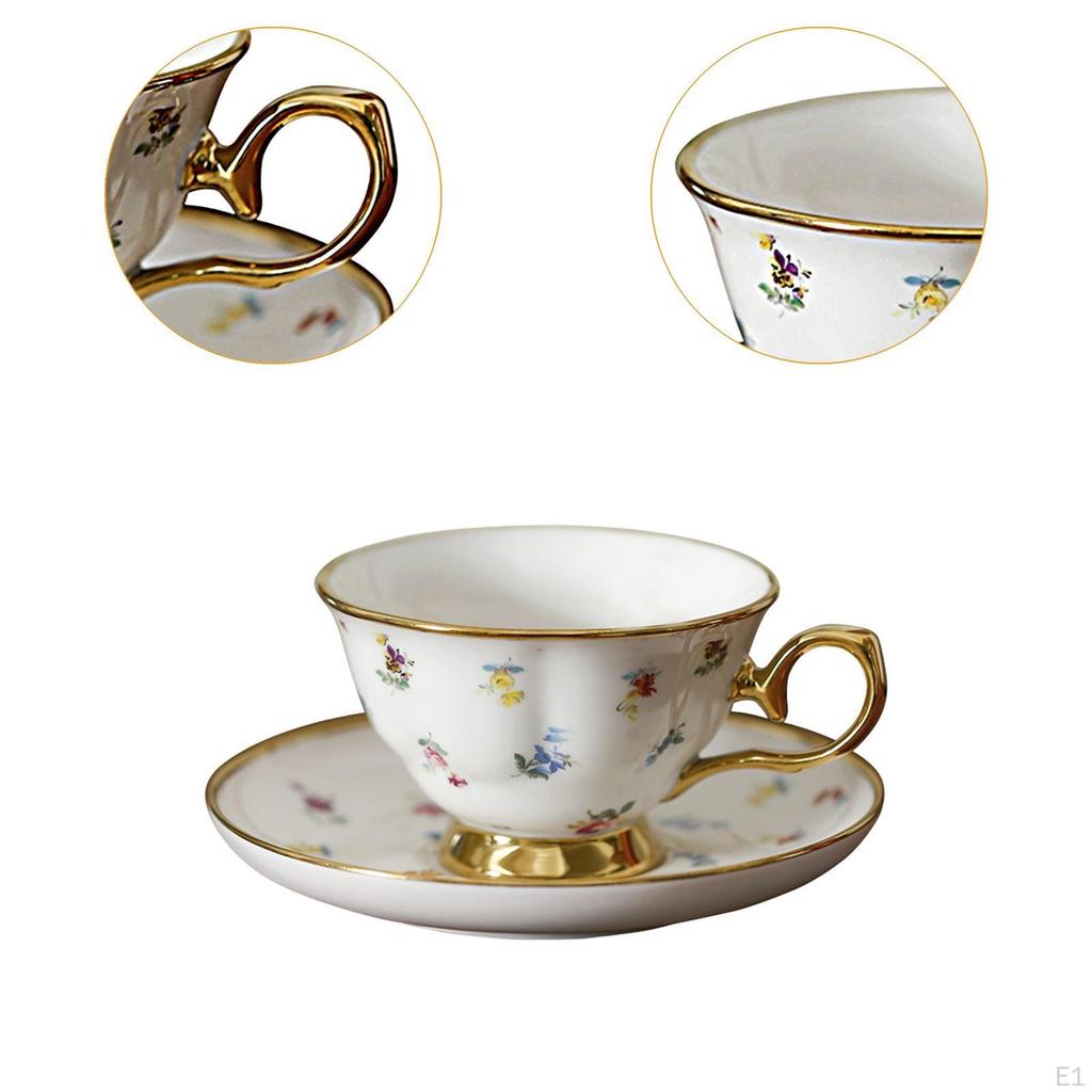 Ceramic Coffee Cup and Saucer Set Afternoon Tea Mug Floral Pattern