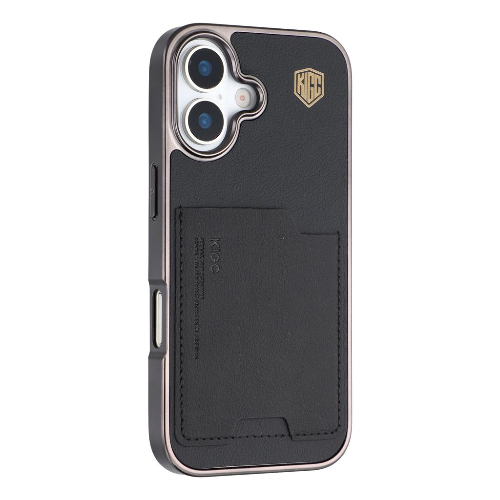 KIGC For iPhone 17 Case Leather + PC + TPU Electroplating Phone Cover with Card Holder