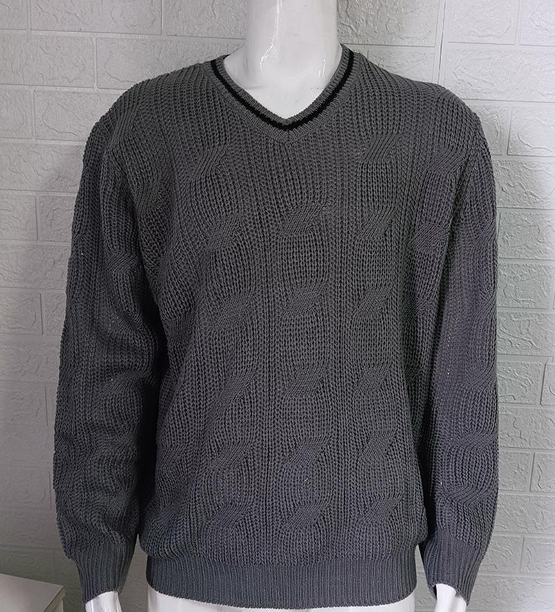 Men's V-Neck Cable Knit Sweater with Ribbed Trim, Casual Pullover in Multiple Colors