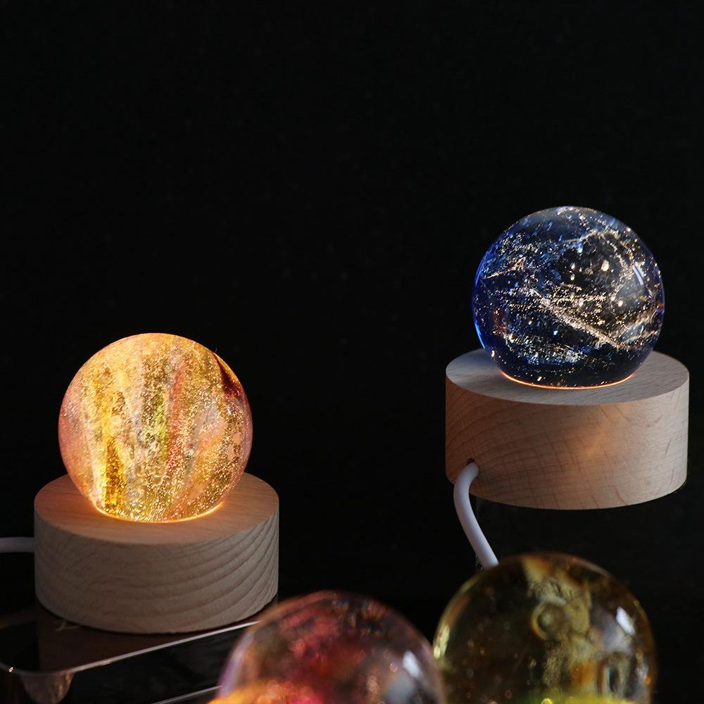 Chroma Crystal Ball Solid Wood Milky Way Lamp Interior Decoration Led Night Lamp  Gift