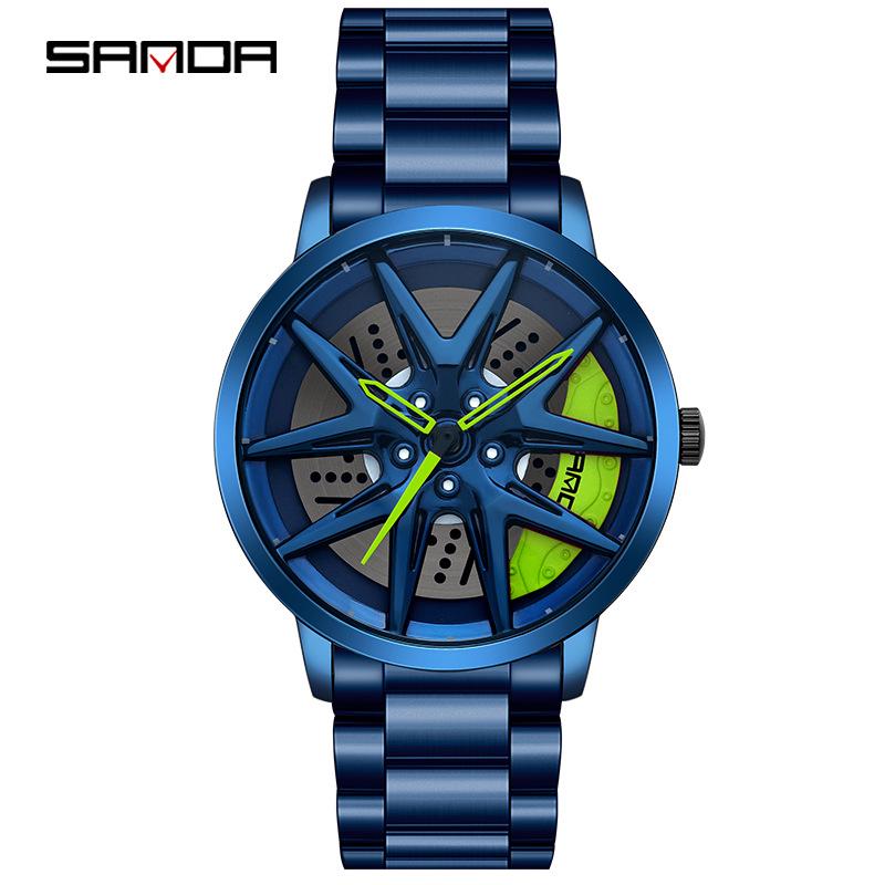 Classic Men's Quartz Watch - Car Wheel Style, Steel Band, Trendy & Casual