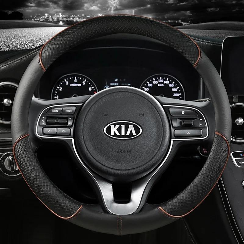 HSCD9 Pu Leather Car Steering Wheel Cover 38cm For Kia Rio 2 3 4 X Line Kombi Sedan K2 K3 K4 K5 KX1 KX3 KX5 Sportage Auto Accessories