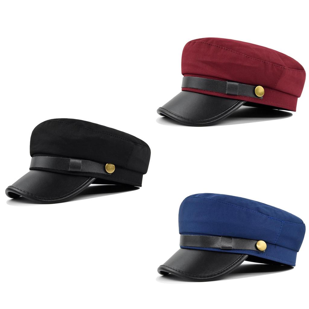 Stylish Navy Hat Autumn Winter Wool Beret Metal Buckle Eight-angle Flat Top Cap Wholesale