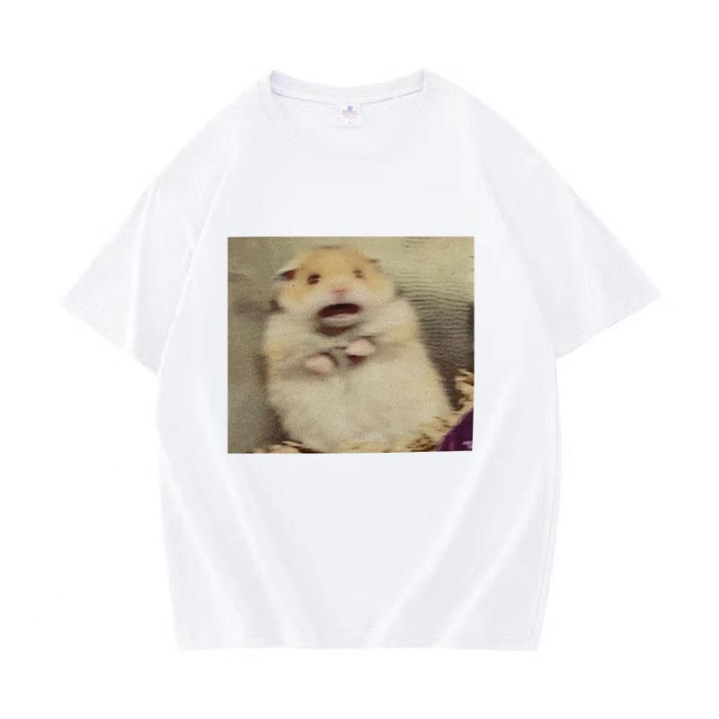 Funny Scared Hamster Meme Graphic TShirt Men Women ONeck Fashion Short Sleeve T Shirt Retro Clothing Oversized Cotton Tshirts