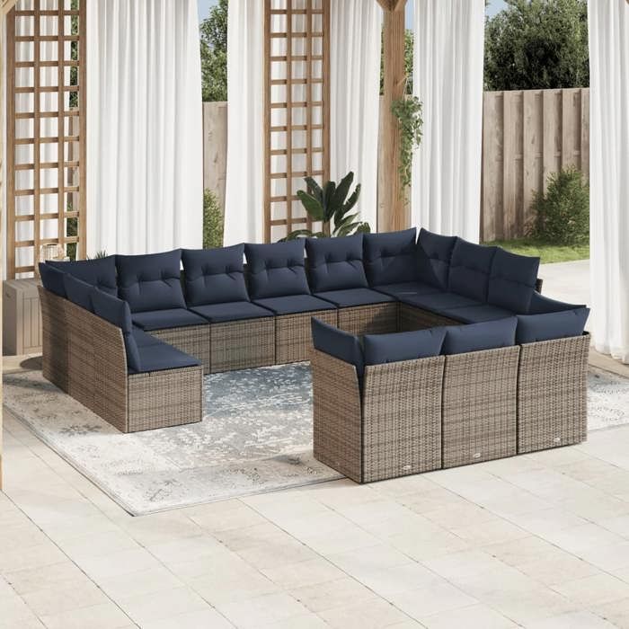 VidaXL Salon de Jardin avec Coussins 13 pcs, Canapés de Patio, Ensemble de Meubles, Mobilier de Terrasse Extérieur, Gris 3218451
