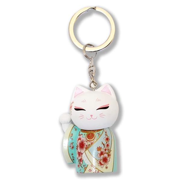 Kimmidoll Manekineko Keychain Lucky Good Japanese Style Figure, Cat, Luck, Prosperity, Kimono, (TAMA)
