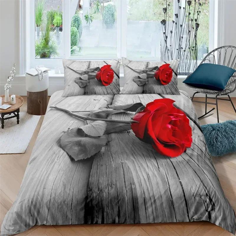 Rose Floral Romantic Theme Blossom Flowers Comfortable Duvet Quilt Cover Pillowcase Bedding Set Bedroom Decoration Home Textile