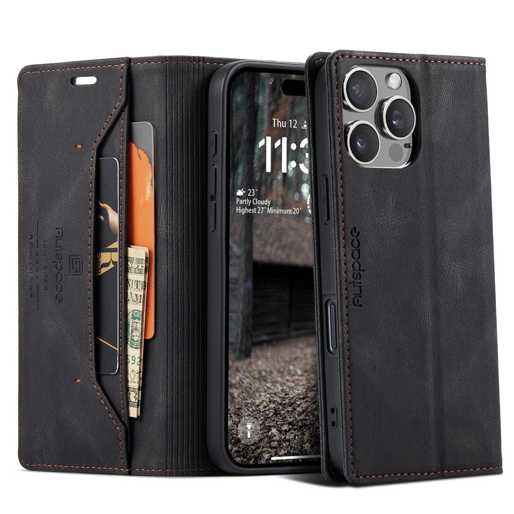 For iPhone 16 Pro Max Vintage Leather Flip Wallet Case with RFID Blocking Card Slot, Matte Retro Folio Cover for Women Men (4 Colors)