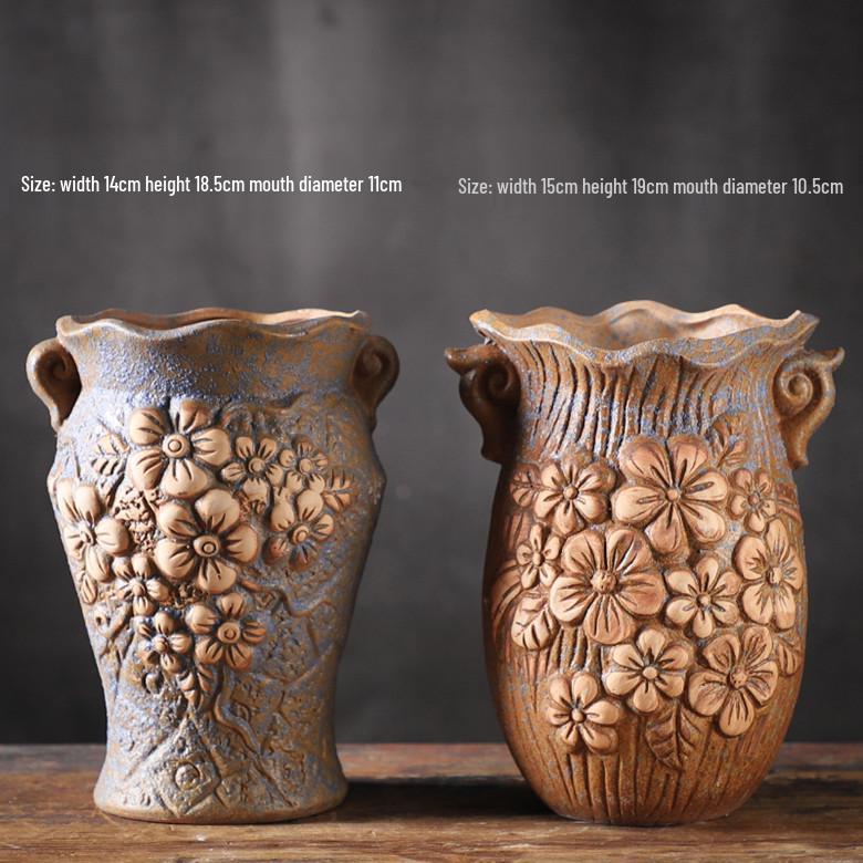 Large Creative Ceramic Terracotta Pot for Succulents - Breathable, Coarse Pottery, Album Style, Suitable for Silk Flowers.