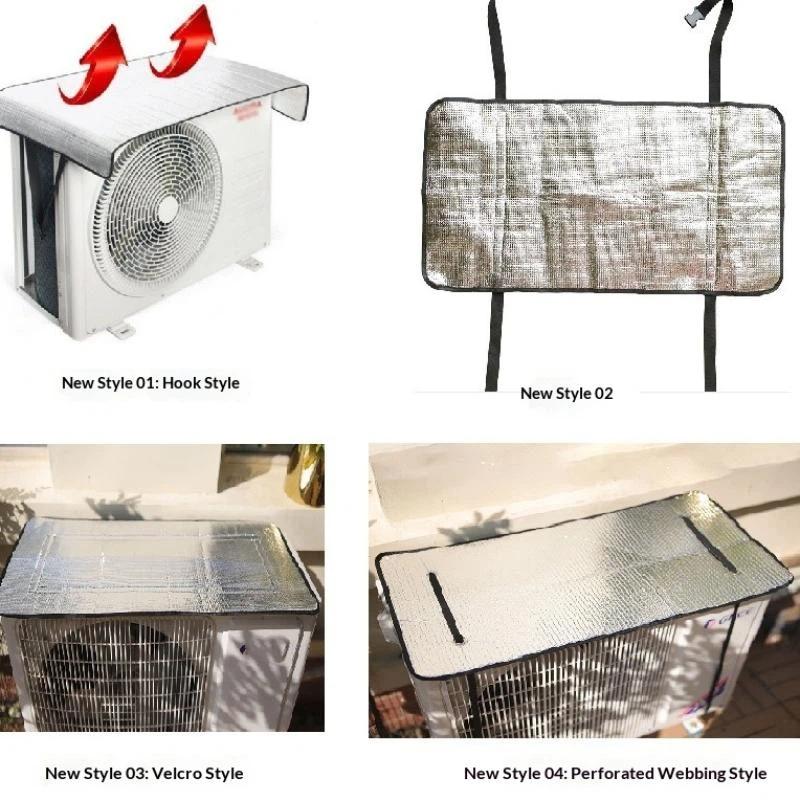 Outdoor Air Conditioner Cover Rainproof Sun Resistant Aluminum Foil Dust Cover With Elastic Band Lifting Loop