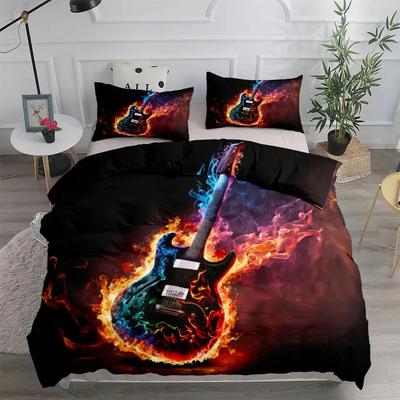 Gitarre in Flammen Abstraktes Bettbezug-Set UK Einzel Doppel Queen US Twin Full King Size Bettwäsche-Set