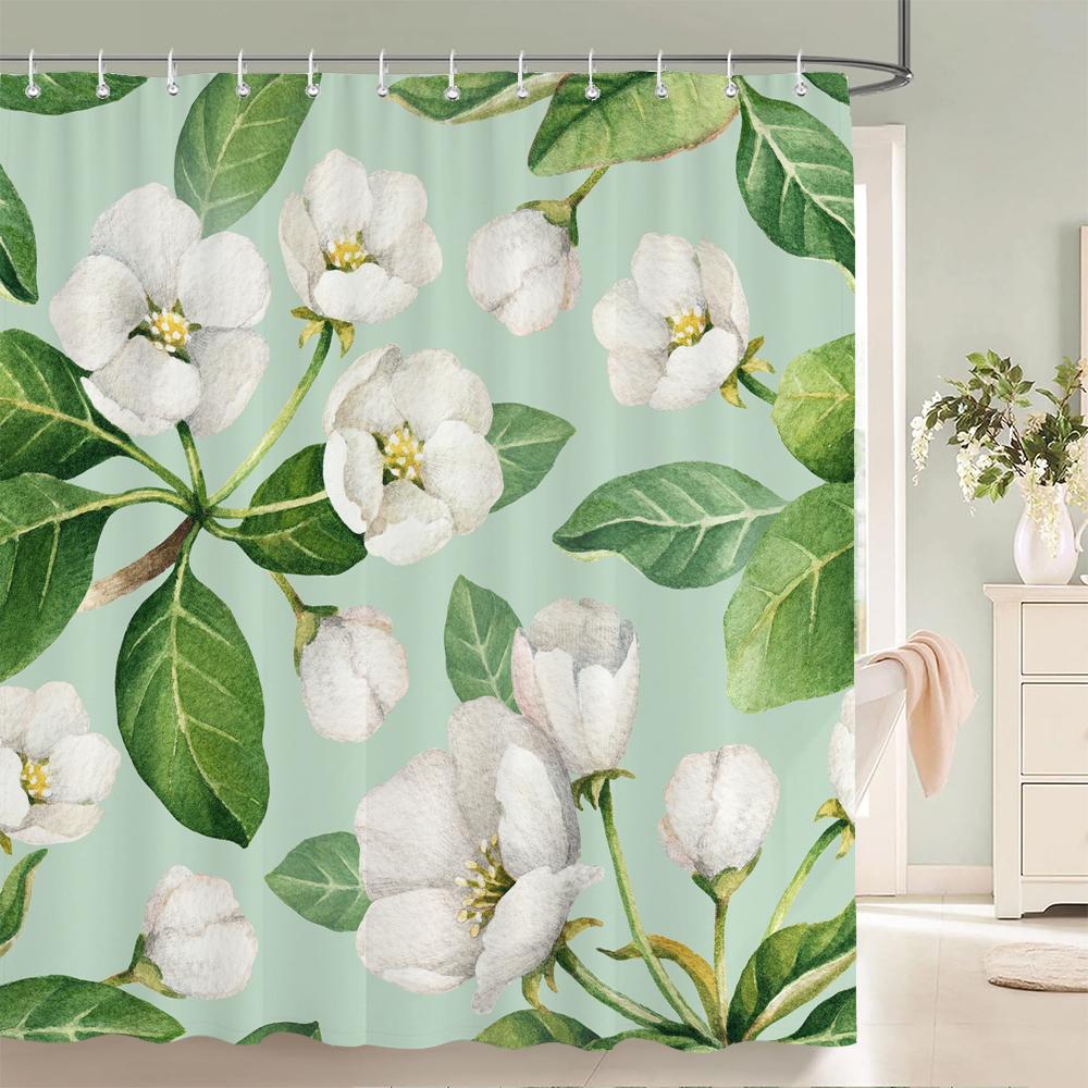 Beautiful Big Pink Flowers Printing Shower Curtain Polyester Waterproof Bathroom Curtain With Hook Door Curtain Home Decoration