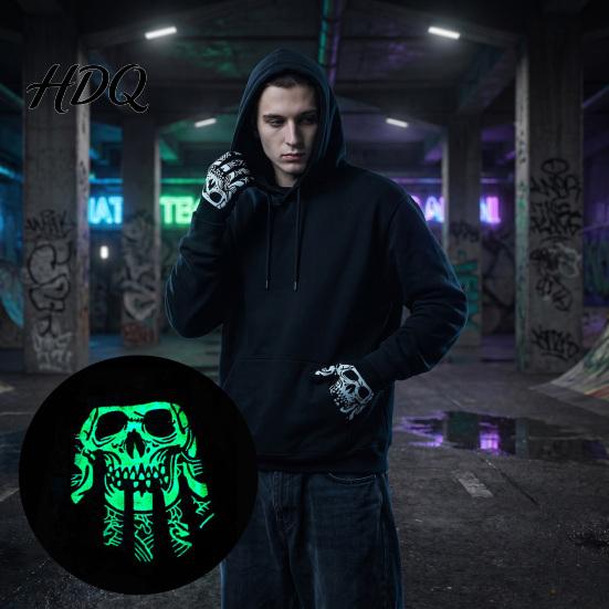 Funny Scary Party Costume Props Halloween Glow‑In‑The‑Dark Skeleton Knit Gloves Luminous Skull Bone Print Atmospheric Photo Full‑Finger