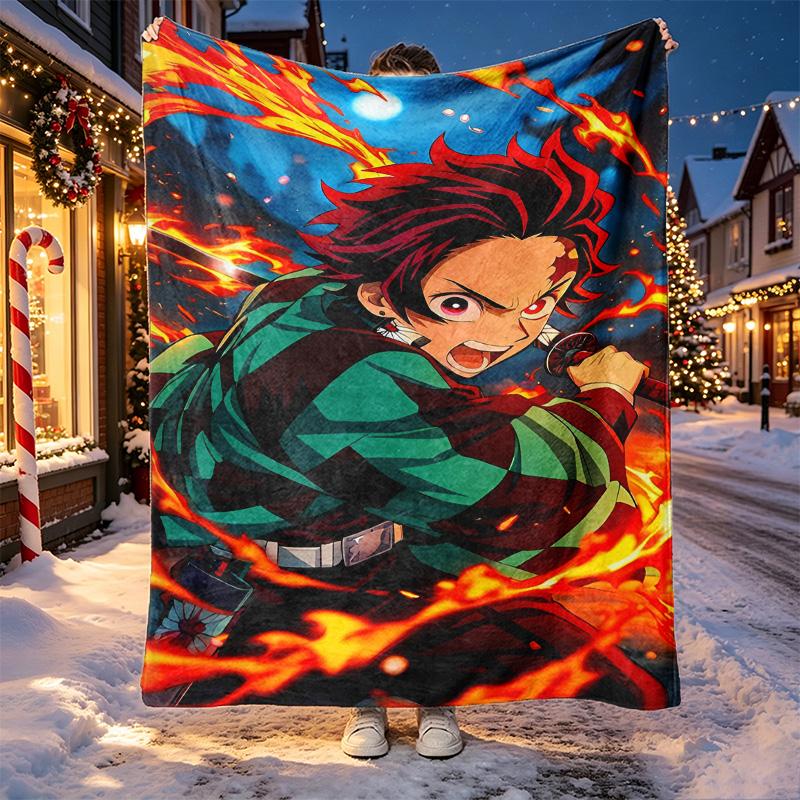 Demon Slayer Pattern Blanket for Home Decoration, Bed, Sofa, Car Travel, Camping, Suitable for All Seasons, Birthday Christmas Gift