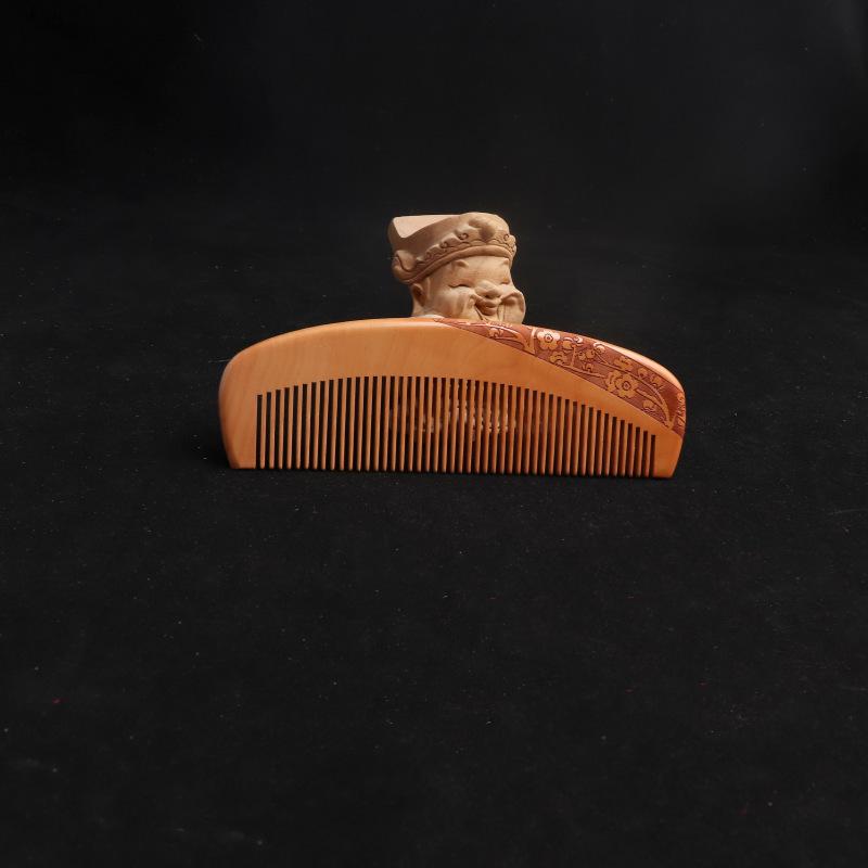 Solid Wood Moon Comb: Peach Wood Carved Straight Hair Comb, Portable and Scalp Massaging with Custom Logo/Gift Text.