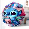 Stitch,Bubble Tea Themed Folding Umbrella, the Best Choice for Gift Giving, 8 Ribs, Casual, Durable, Lightweight and Portable Travel Umbrell