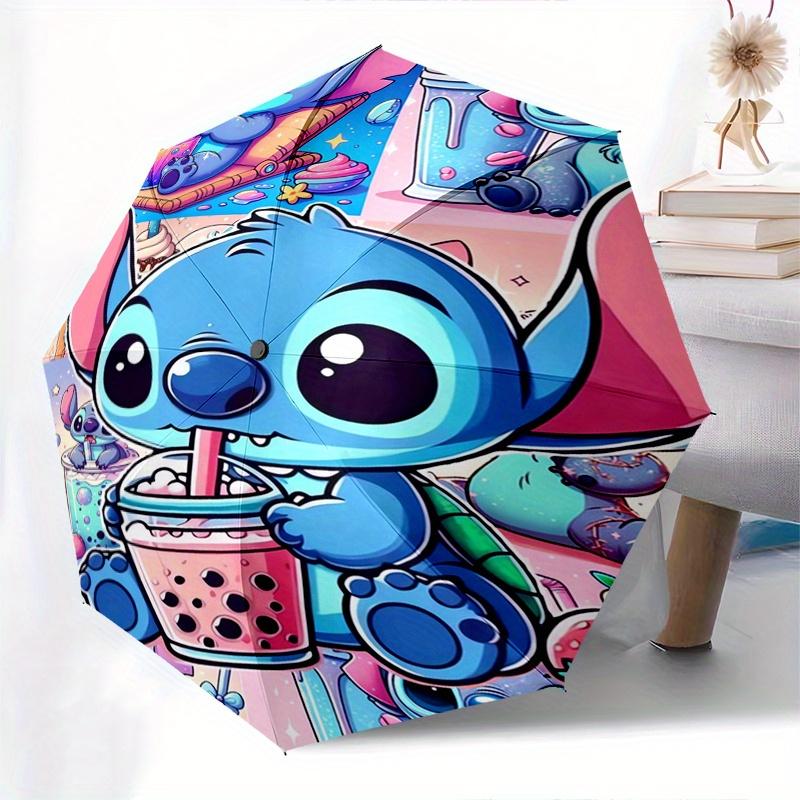 Stitch,Bubble Tea Themed Folding Umbrella, the Best Choice for Gift Giving, 8 Ribs, Casual, Durable, Lightweight and Portable Travel Umbrell