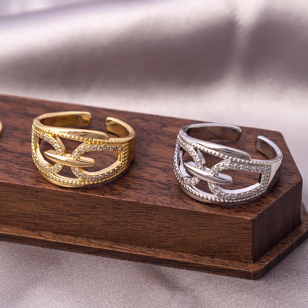 Adjustable Luxurious Geometric Zircon Multi-layer Open Ring