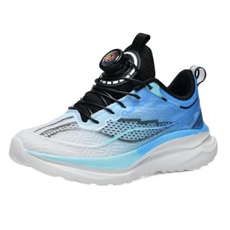Mesh Red Rabbit Boys Shoes Rotating Button Spring and Autumn New Sports Shoes Medium and Older Children's Running Shoes Non-slip Soft Sole