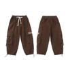 Child Cool Brown Cargo Pants with Side Pocket for Boy Loose Fit Sporty Drawstring Trousers Kids Hiphop Sweatpants