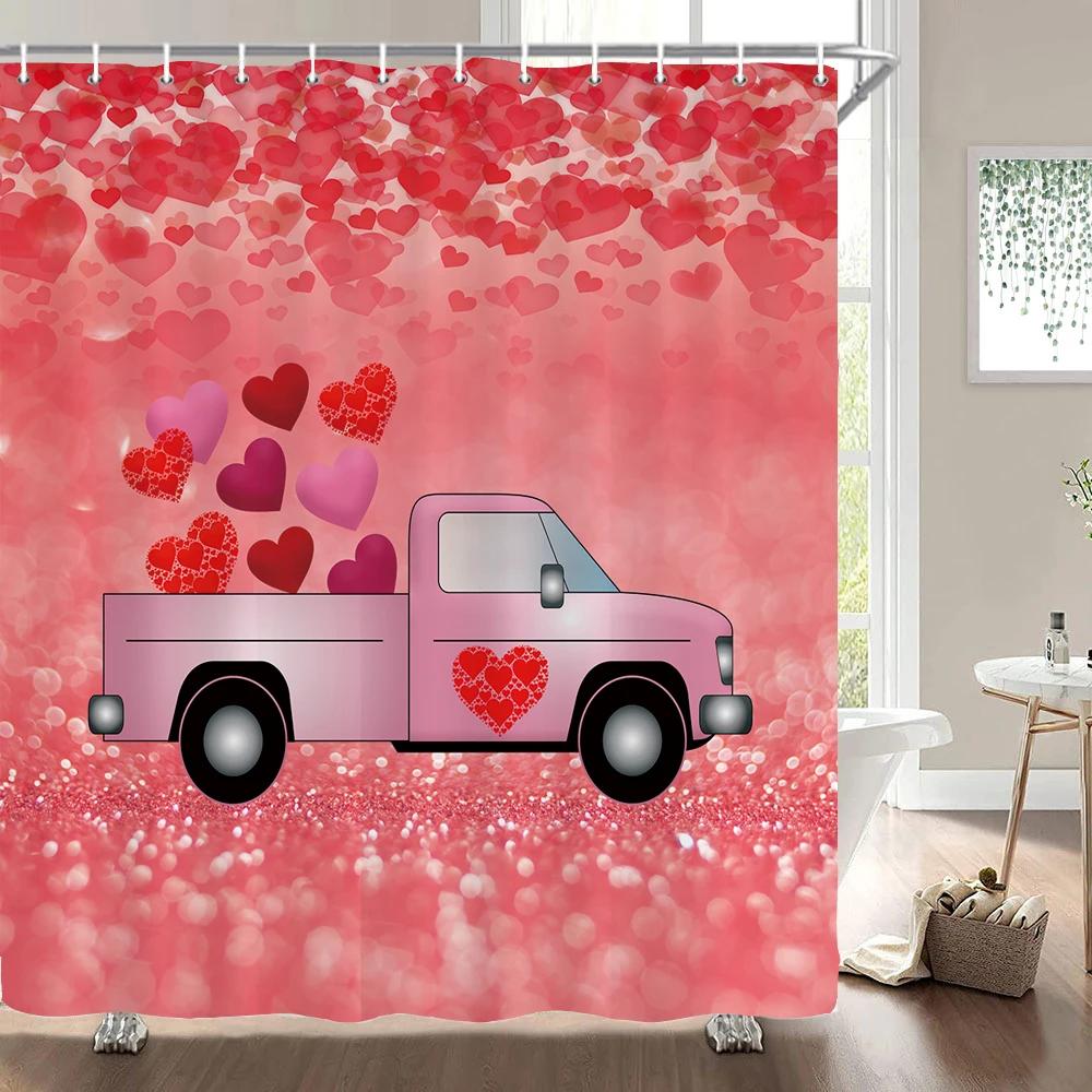 Love Red Rose Shower Curtain Bath Screen Waterproof Fabric Bathroom Decor Large Size 240X180 Valentine's Day Shower Curtains