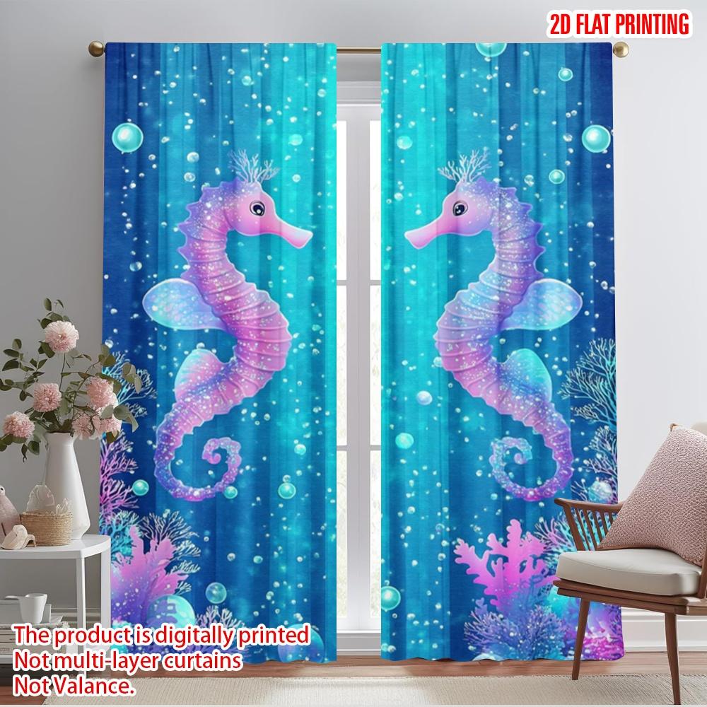 

2pcs,2D plane printing Curtain Fabric Dreamy Seahorses Versatile Fabric (without rod) Festive Perfect for Study, Living Room, 52.50×116.00 CM 2pcs