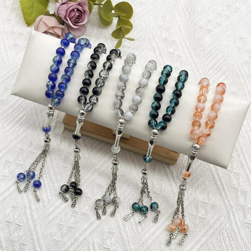 Muslimische Gebetsperlen 33 Tasbih Eisglas Rosenkranz mit Quastenanhänger Ethnisches islamisches Armband für die tägliche Andacht