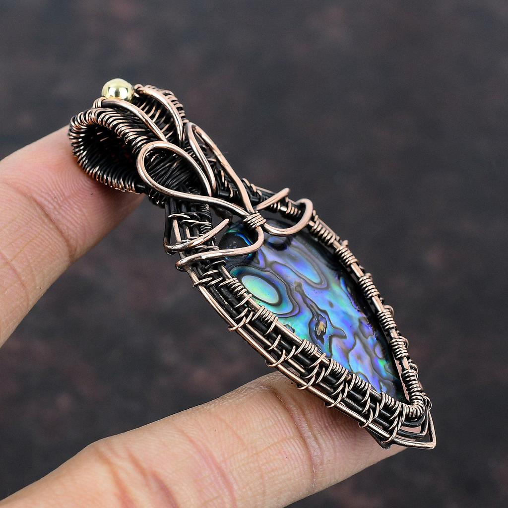 Abalone Shell Gemstone Pendant Copper Wire Wrapped Pendant Abalone Shell Jewelry Handmade Brand New Pendant Gift For Him Copper Wire Jewelry