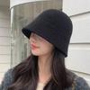 New hat women's autumn and winter wide-brimmed versatile knitted cold hat showing a small face, warm and cold-proof woolen bucket hat