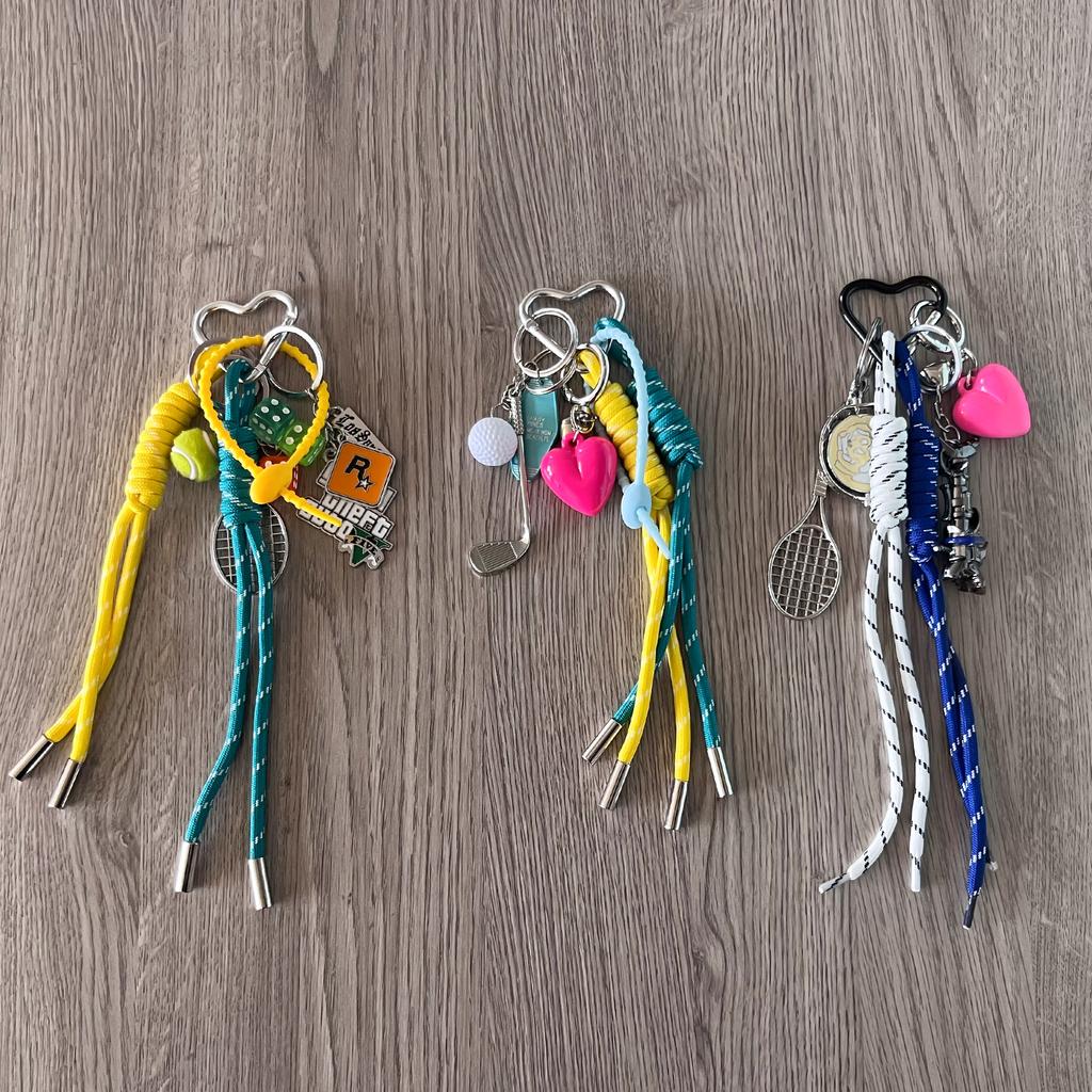 DIY Creative Bag Weaving Rope Keychain Colorful Nylon Lanyard Bear Baseball Multi-Element Bag Pendant For Women Charm Gifts