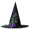 Halloween Witch Hat with Mesh, Rose, Feather, Pumpkin, and Star Design