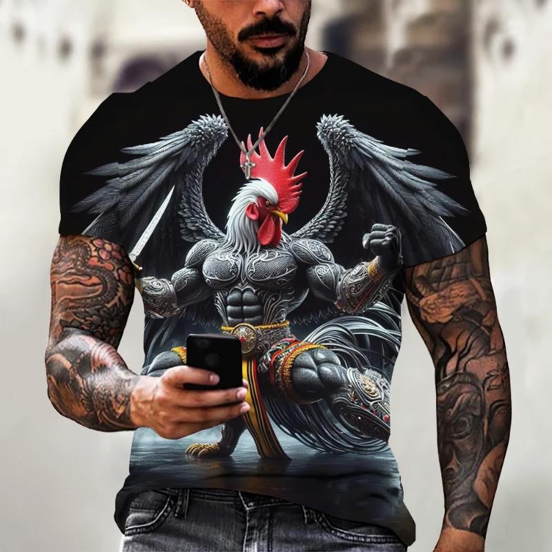 Summer Fashion New Men's Bamboo Forest Printed T-shirt Leisure and Comfortable Short sleeved Round Neck