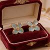 Fashion Irregular Post Earrings Metal Flower Cream Epoxy Studs Gold Color Plating Heavy Statement Zircon for Women