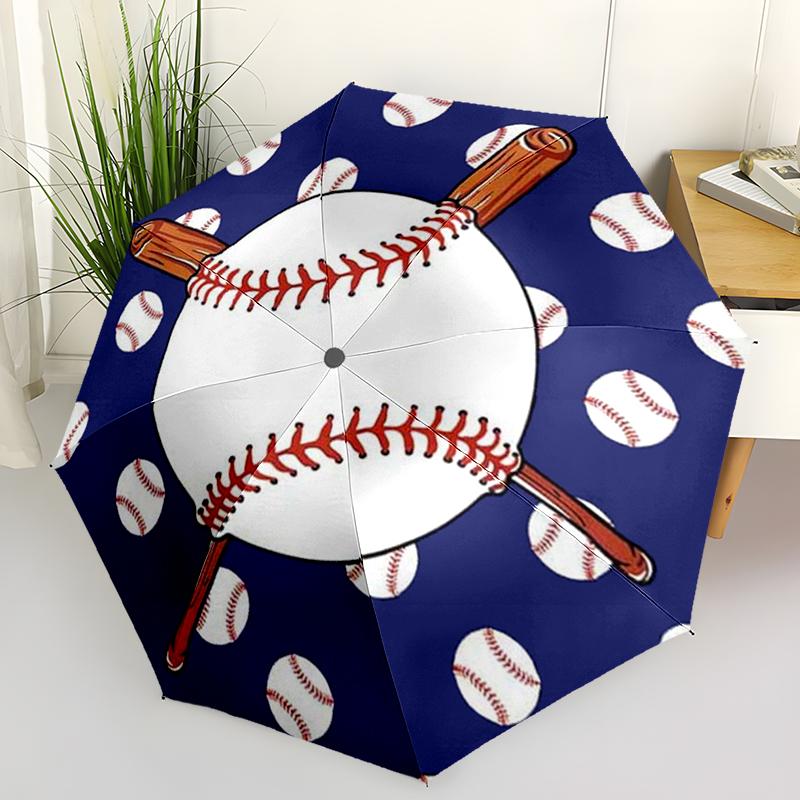 Parapluie Pliant Baseball Sportif Design Pliant à Ouverture Automatique 8 Baleines en Fer Poignée en Plastique Pare-Soleil Pliable Parfaits Cadeaux de Noël