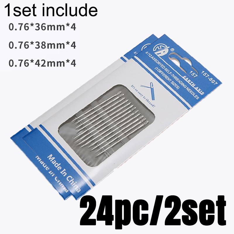12-48PC Blind Needle Elderly Needle-side Hole Self Threading Needle Household Stainless Steel Sewing Needless  For Elderly Hand