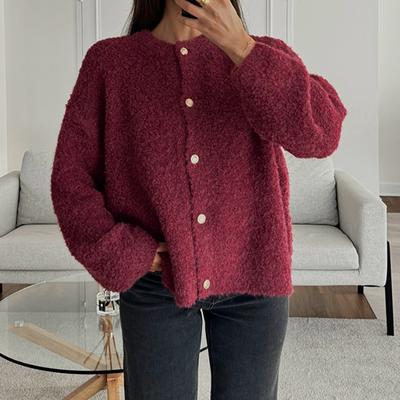 Fashion O-Neck Solid Sweater Women Autumn Elegant Long Sleeve Knitted Cardigan Female Single Breasted Knitwear