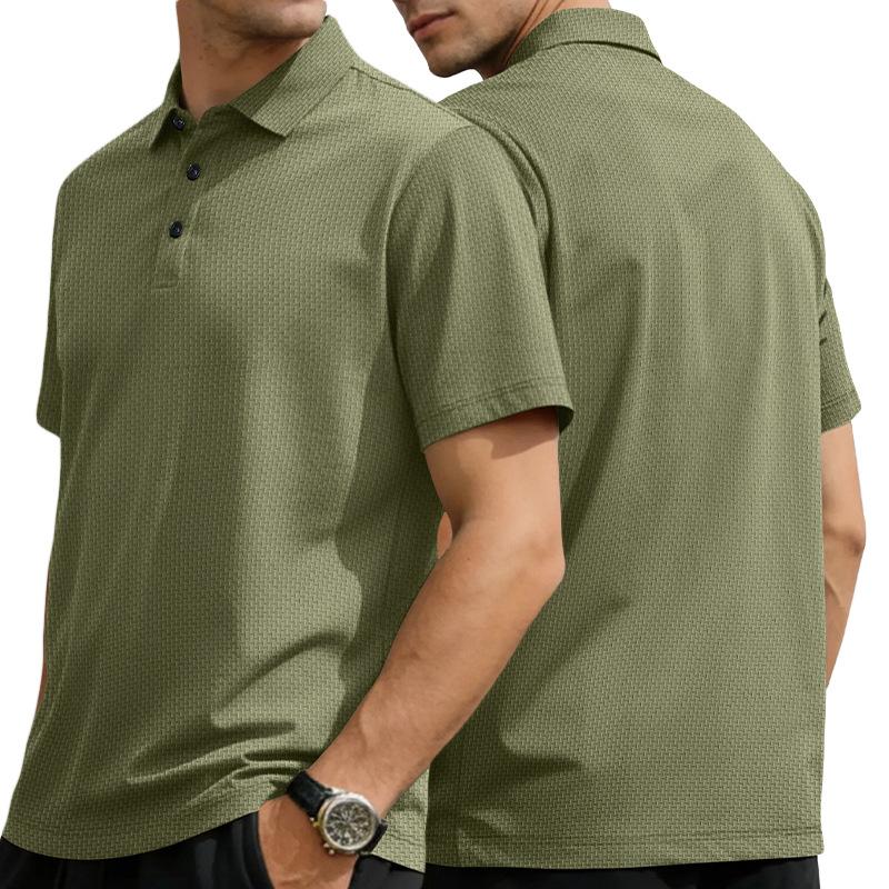 TEMU popular high-end mesh seersucker ice silk short-sleeved men's lapel summer solid color large size POLO shirt