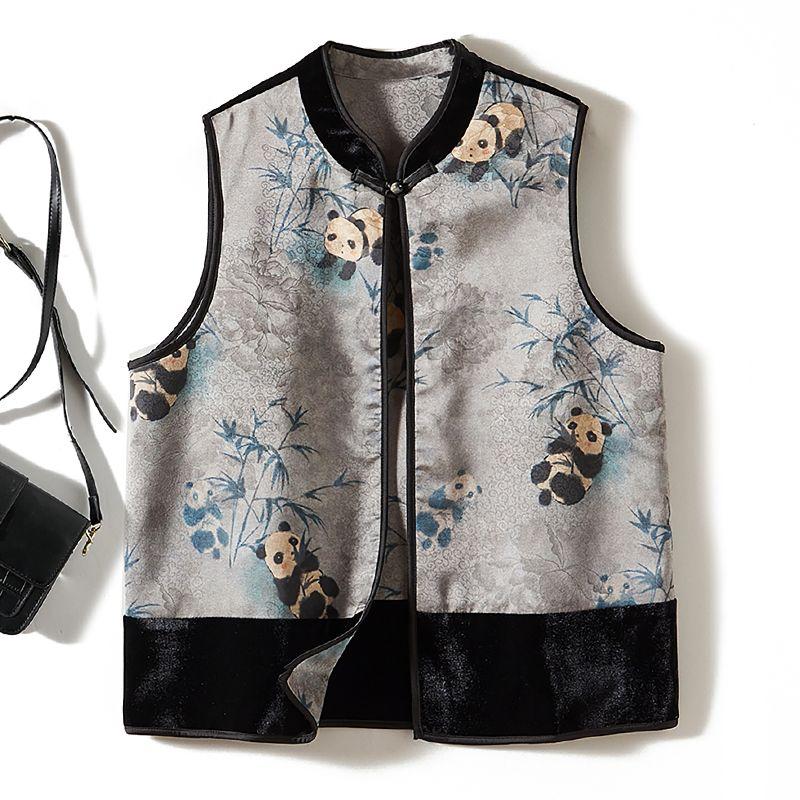 

Цель! Guobao Бамбуковый лес Панда Воротник-стойка I-образный Однобортный Жилет Женский Весна/Осень/Зима Наслоение Верхняя одежда Сильный Пуш-ин Black L