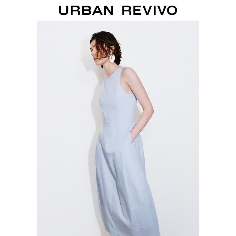UR Women's Round Neck Sleeveless Dress with Back Cutout